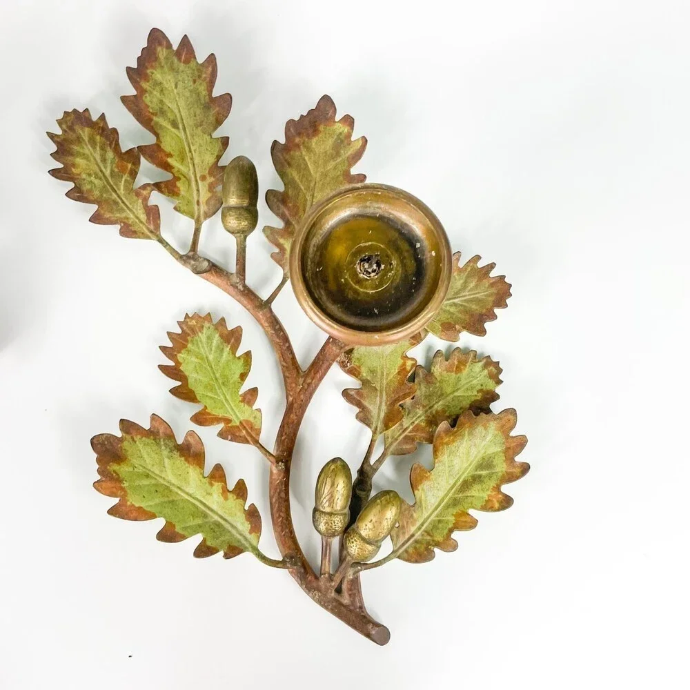 CS Arte Firenze Cast Bronze Oak Branches with Leaves And Acorns Candleholders